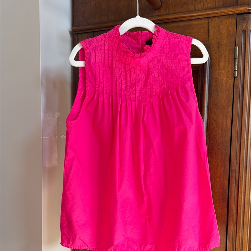 J. Crew Pink Smocked Sleeveless Blouse with Mandarin Collar